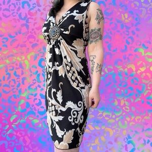 vtg y2k heart soul boho western aop sleeveless babydoll dress w pendant, sz md